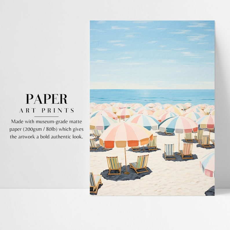 Beach Wall Art Print: Retro Umbrellas - Minimalist Coastal Decor
