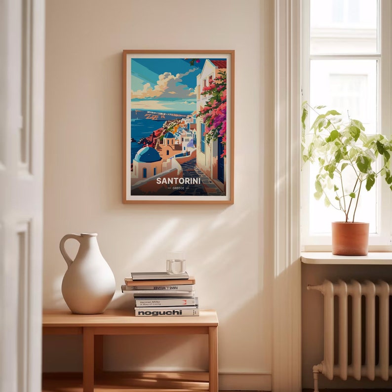 Santorini Greece Travel Poster, Greek Island Wall Art, C20-521