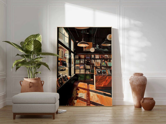 Retro Vinyl Record Store Art Print, Vintage Music Shop Poster