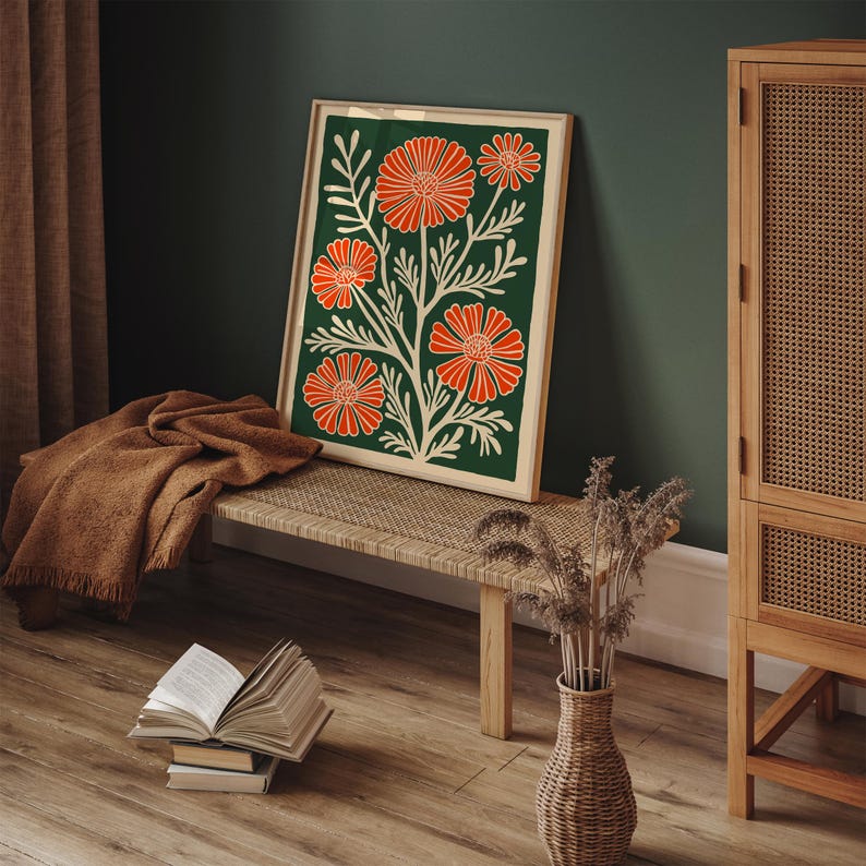 Retro Flower Art Print: Mid-Century Modern Botanical Wall Decor