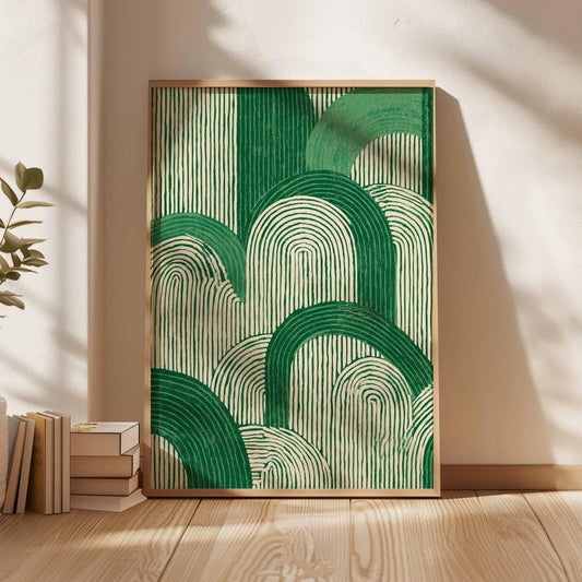 Green Japanese Wave Poster, Vintage Botanical Wall Art