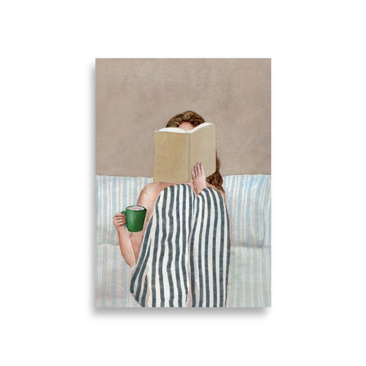 Minimalist Woman Reading Book Wall Art, Watercolor Painting, Book Lover Gift, Modern Wall Art, Abstract People Art, Contemporary Art