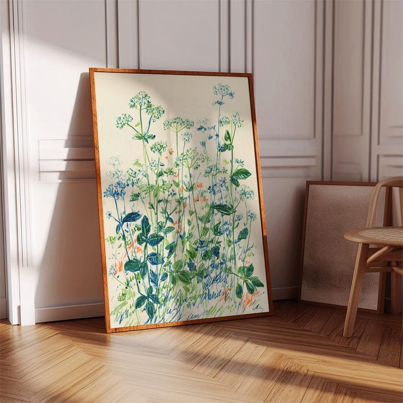 Wildflower Botanical Print, Watercolor Cottage Wall Art