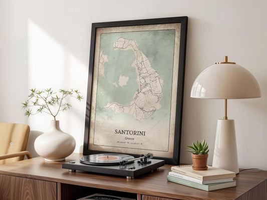 Classic Santorini Map Print, Antique Grunge Wall Art, Santorini Poster, Island Retreat Decor, Greece Art