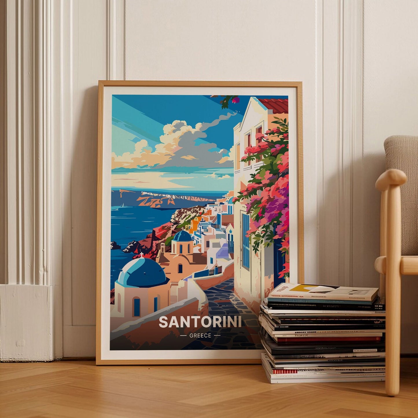 Santorini Greece Travel Poster, Greek Island Wall Art, C20-521
