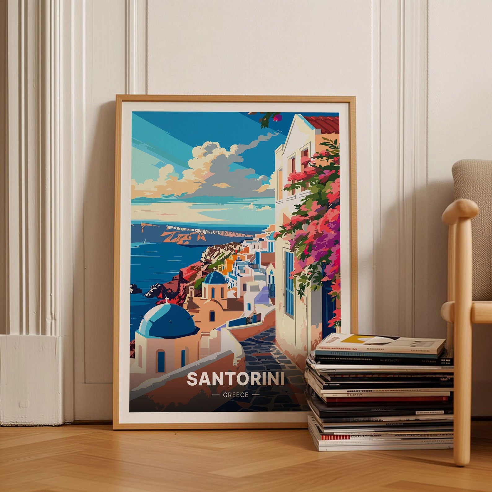 Santorini Greece Travel Poster, Greek Island Wall Art, C20-521