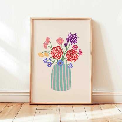 Flower Vase Print, Still Life Abstract Floral Poster, Girly Preppy Wall Art Decor, UNFRAMED
