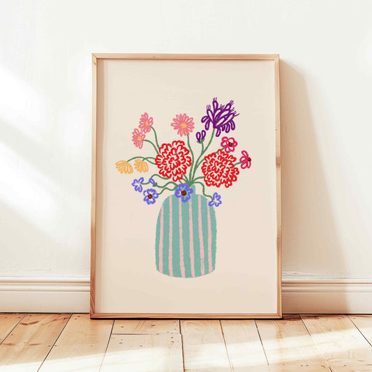 Flower Vase Print, Still Life Abstract Floral Poster, Girly Preppy Wall Art Decor, UNFRAMED