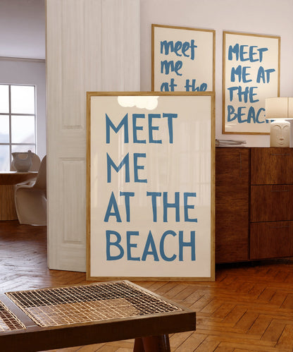 Meet Me At The Beach Poster, Vintage Coastal Typography Art
