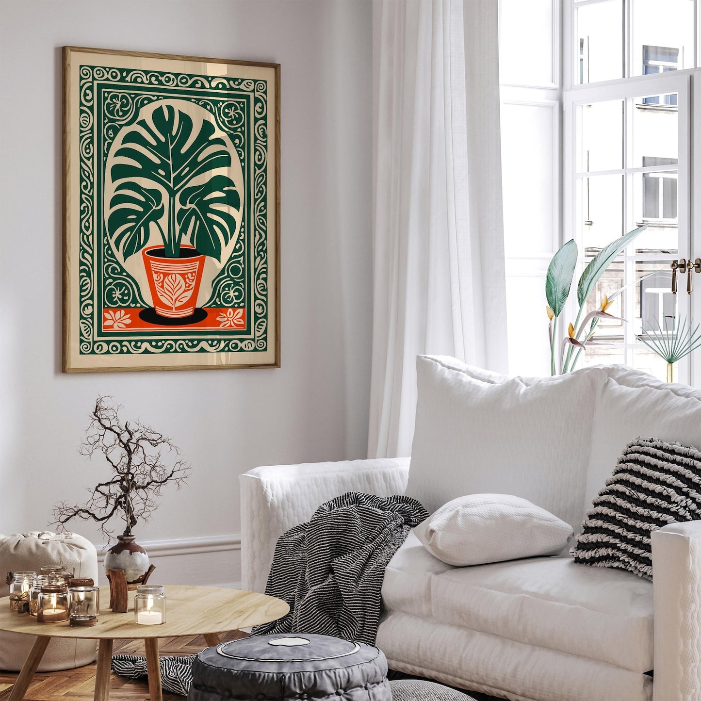 Bohemian Monstera Plant Print: Retro Tropical Wall Art