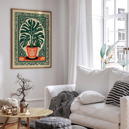 Bohemian Monstera Plant Print: Retro Tropical Wall Art