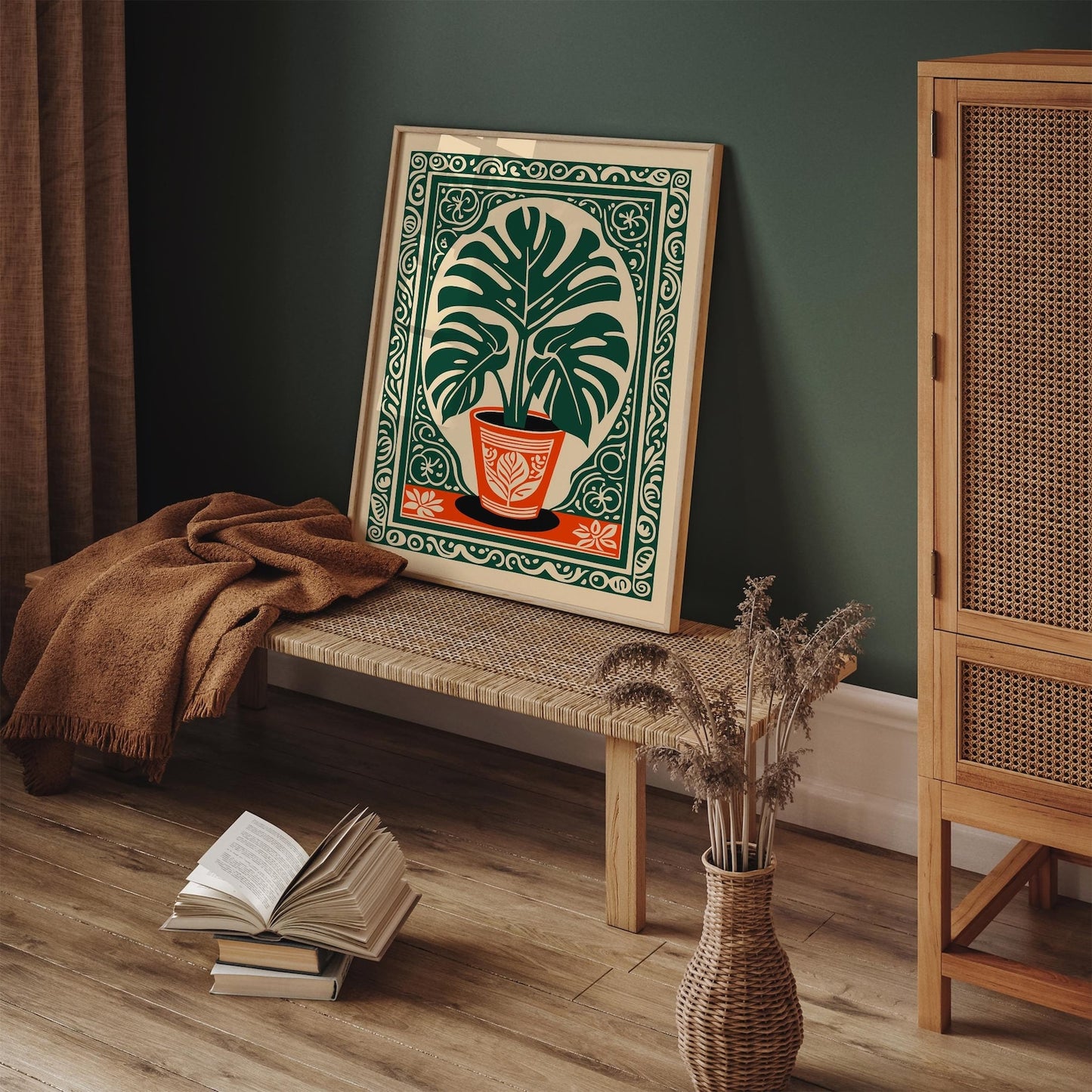 Bohemian Monstera Plant Print: Retro Tropical Wall Art