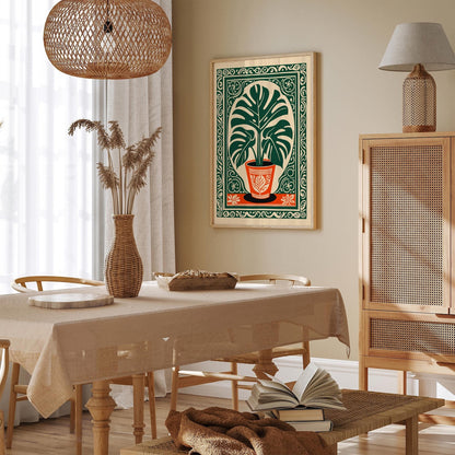 Bohemian Monstera Plant Print: Retro Tropical Wall Art