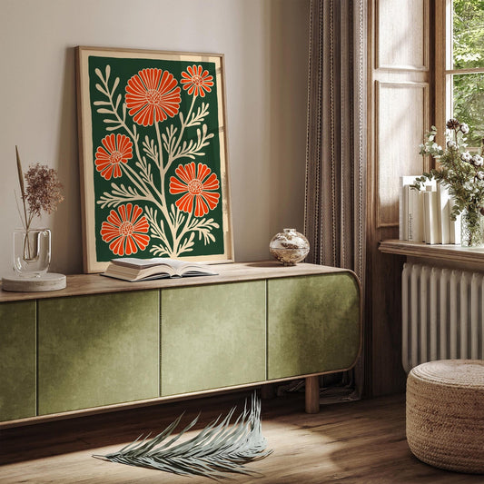 Retro Flower Art Print: Mid-Century Modern Botanical Wall Decor