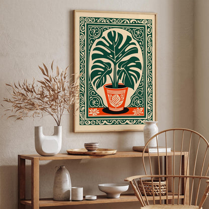 Bohemian Monstera Plant Print: Retro Tropical Wall Art
