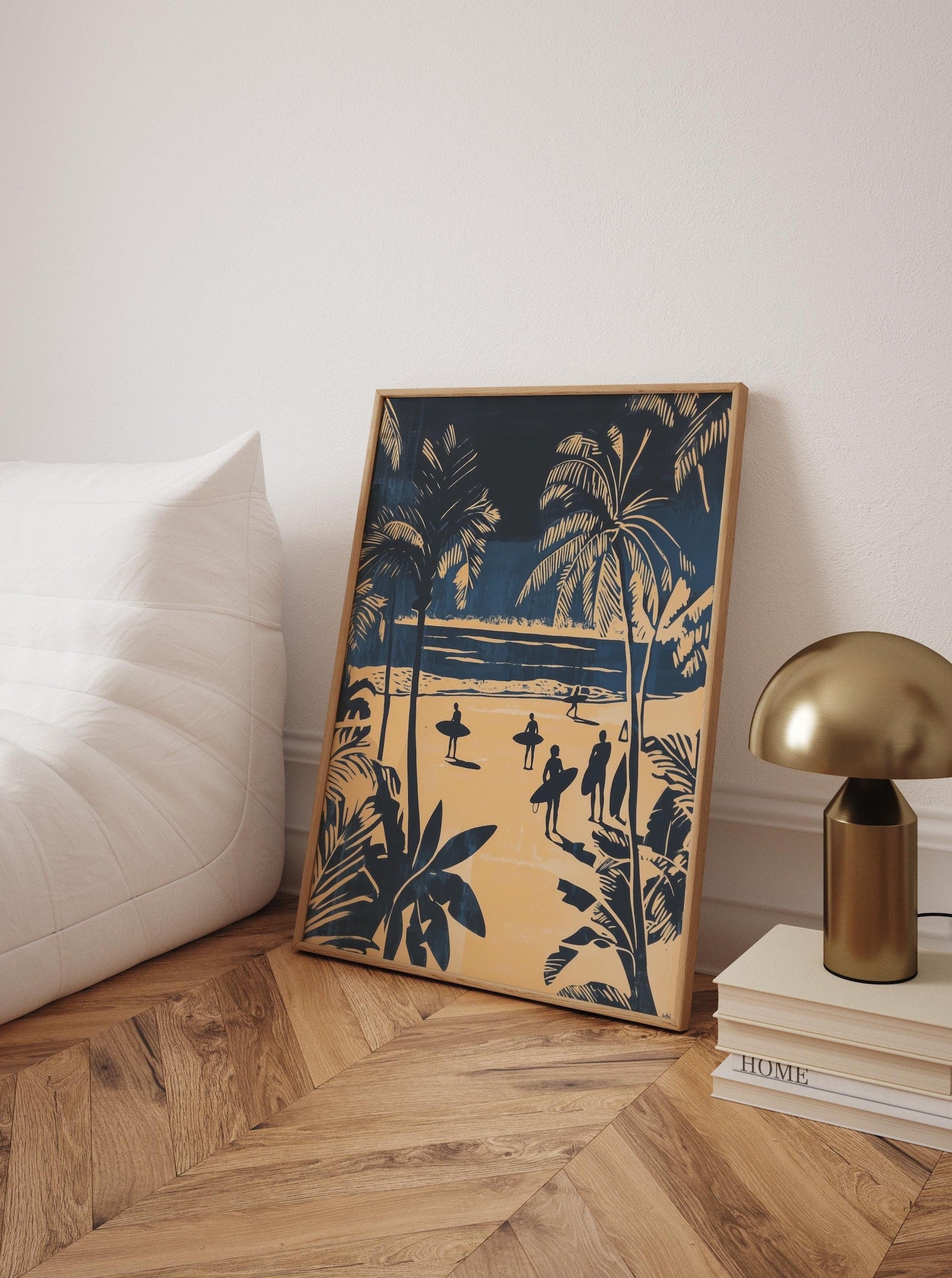 Vintage Surfing Print: Tropical Palm Beach Coastal Art