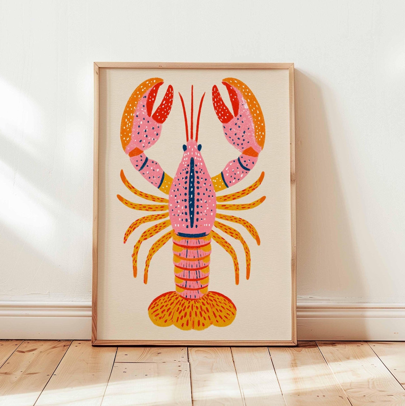 Colorful Lobster Poster – Bold Nautical Wall Art Print, Retro Coastal Kitchen Decor, Bright Crustacean Illustration for Beach or Home