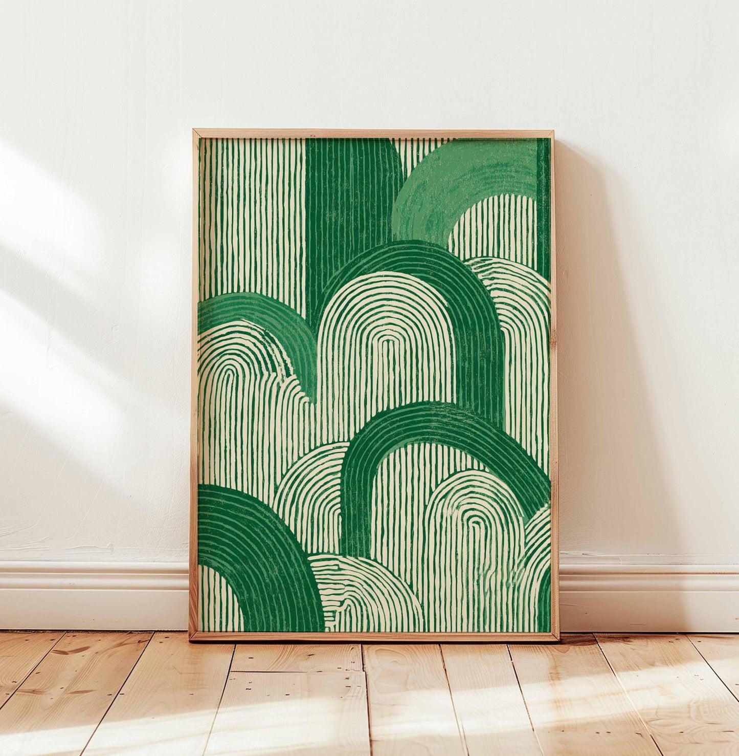 Green Japanese Wave Poster, Vintage Botanical Wall Art