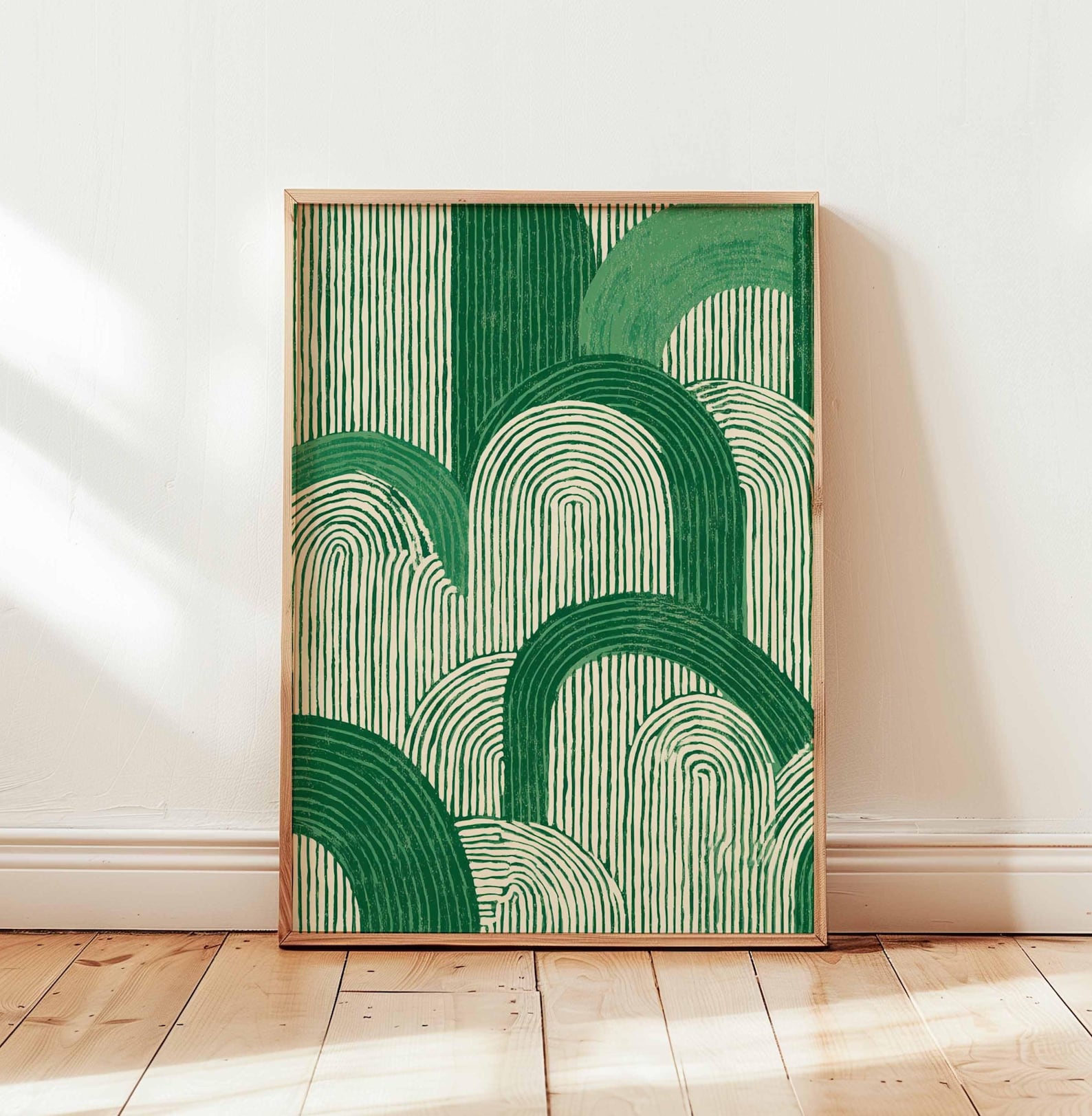 Green Japanese Wave Poster, Vintage Botanical Wall Art