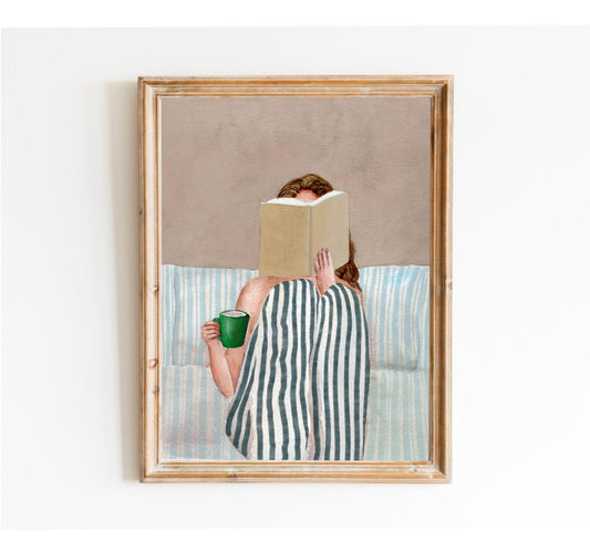 Minimalist Woman Reading Book Wall Art, Watercolor Painting, Book Lover Gift, Modern Wall Art, Abstract People Art, Contemporary Art