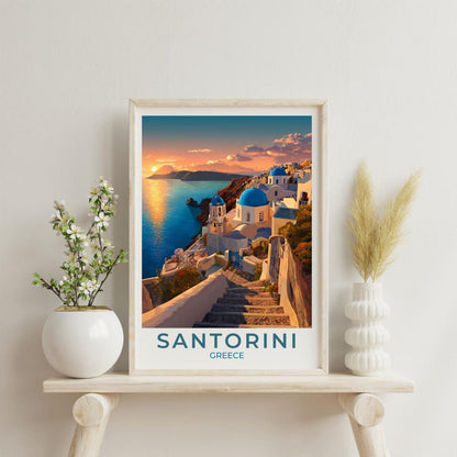 Santorini Travel Art Greece Poster Print Wall Decor Art Gift Vintage Style Travel Poster Greece Art Scenic Poster Print Art Gift for Tourist
