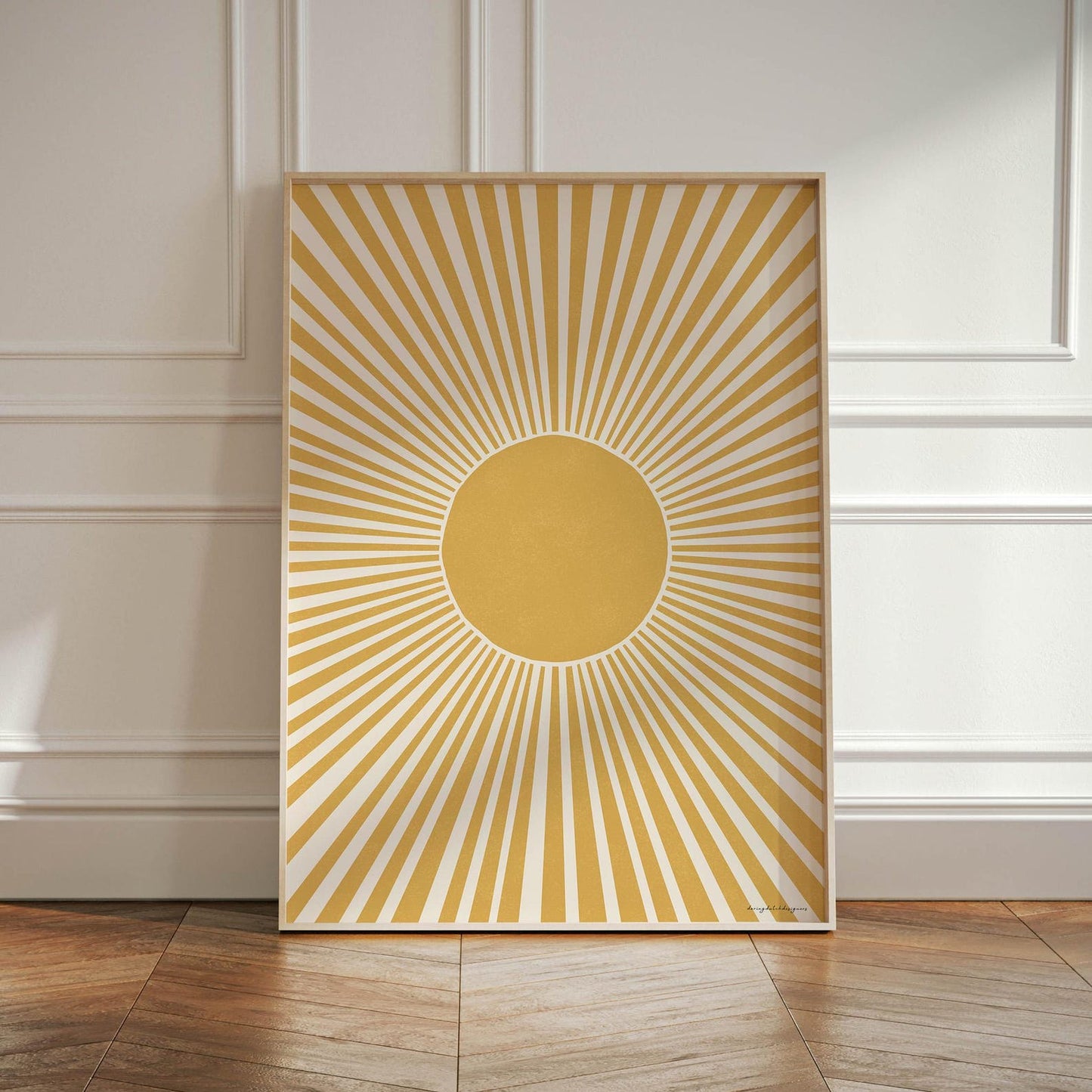 Mustard Yellow Sun Poster – Boho Mid-Century Modern Wall Art Print, Happy Sunrise, Colorful Wall Decor for Living Room & Bedroom