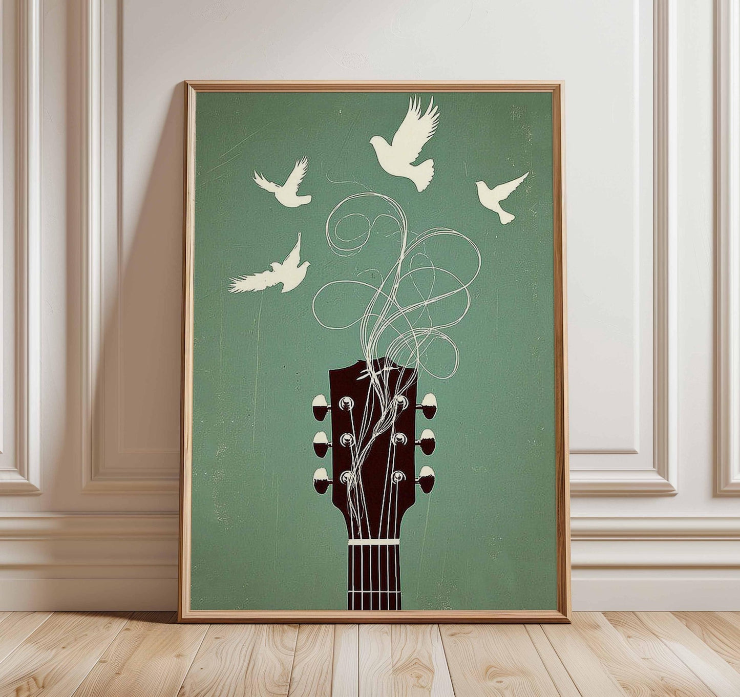 Music Wall Art, Guitar Poster with Birds, Boho Music Room Decor, Indie Music Artwork, Modern Guitar Print, Music Lover Gift