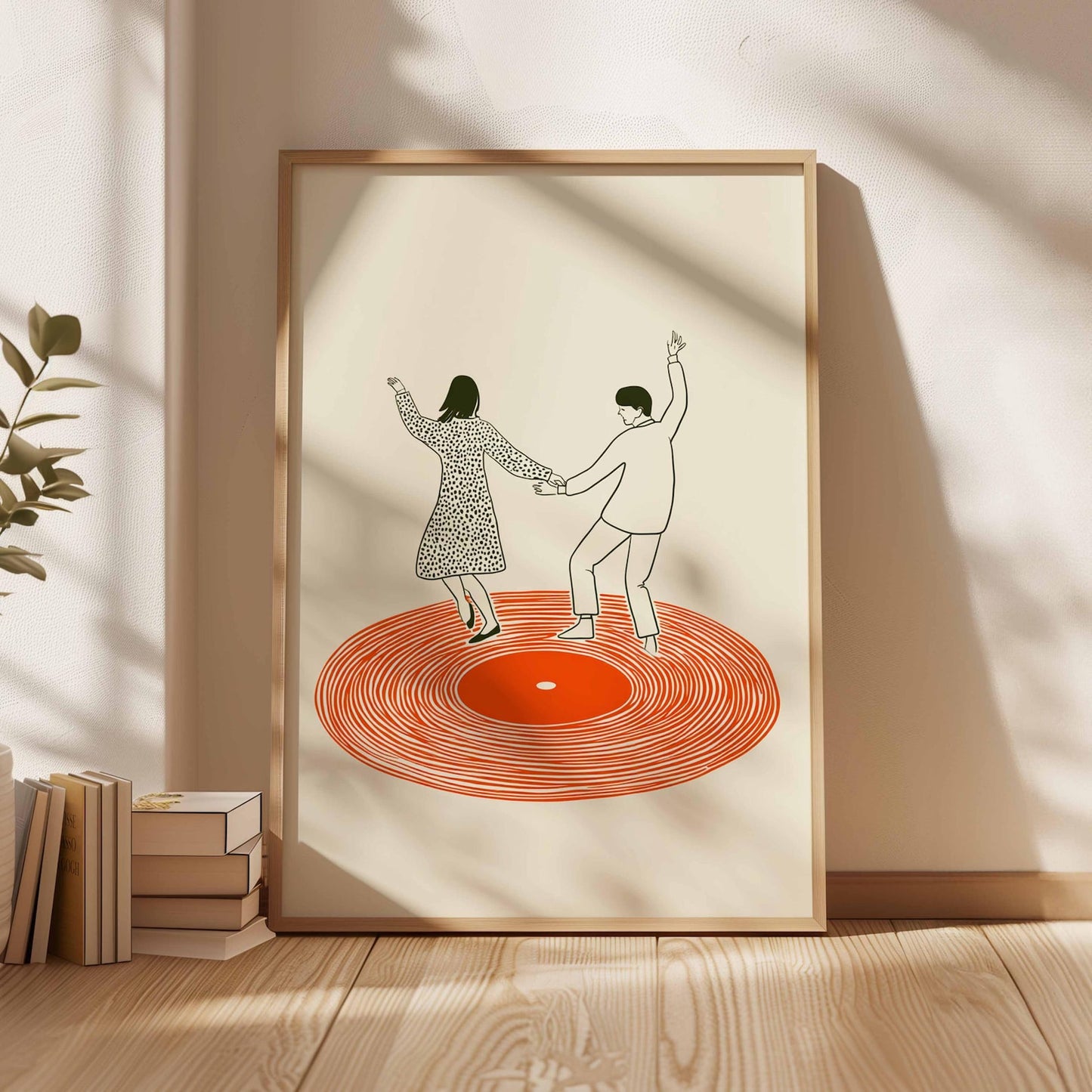 Dancing Couple Wall Art Print, Retro Record Player Poster, Modern Music Inspired Illustration for Home Bar or Living Room