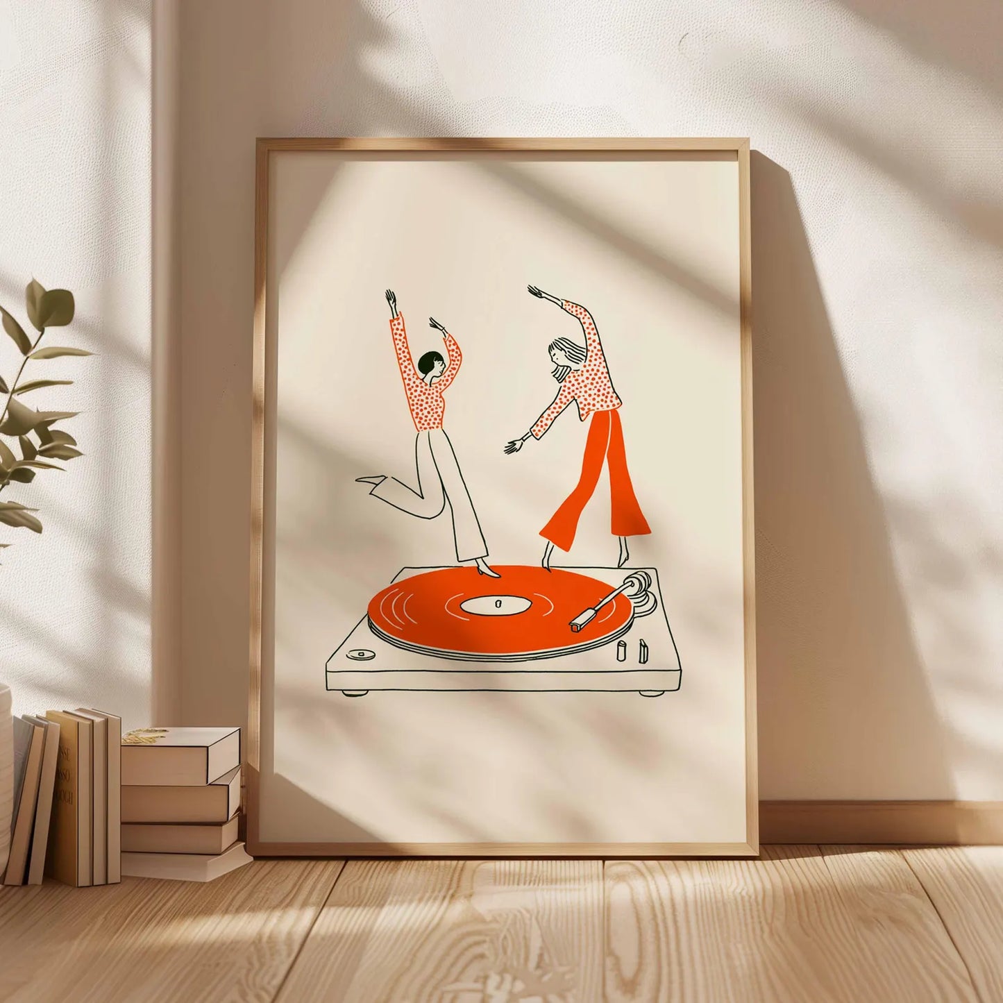 Dancing Couple Wall Art Print, Retro Record Player Poster, Modern Music Inspired Illustration for Home Bar or Living Room