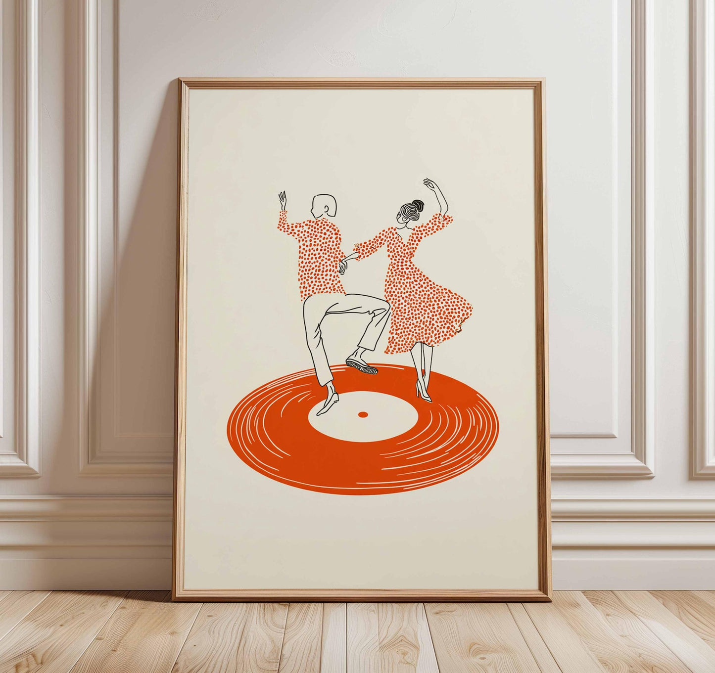 Dancing Couple Wall Art Print, Retro Record Player Poster, Modern Music Inspired Illustration for Home Bar or Living Room