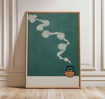 Japanese Teapot Art Print, Minimalist Zen Wall Art Poster, Vintage Asian Kitchen Decor, Modern Boho Tea Artwork for Home