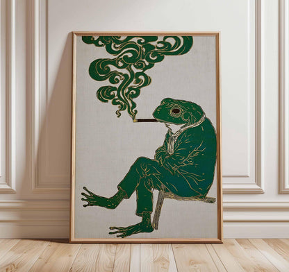 Surreal Frog Art Print, Vintage Japanese Poster, Retro Home Decor
