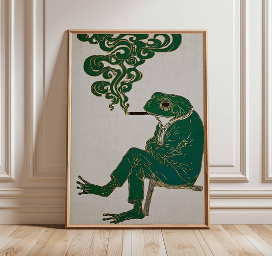 Surreal Frog Art Print, Vintage Japanese Poster, Retro Home Decor