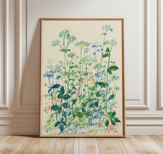 Wildflower Botanical Print, Watercolor Cottage Wall Art
