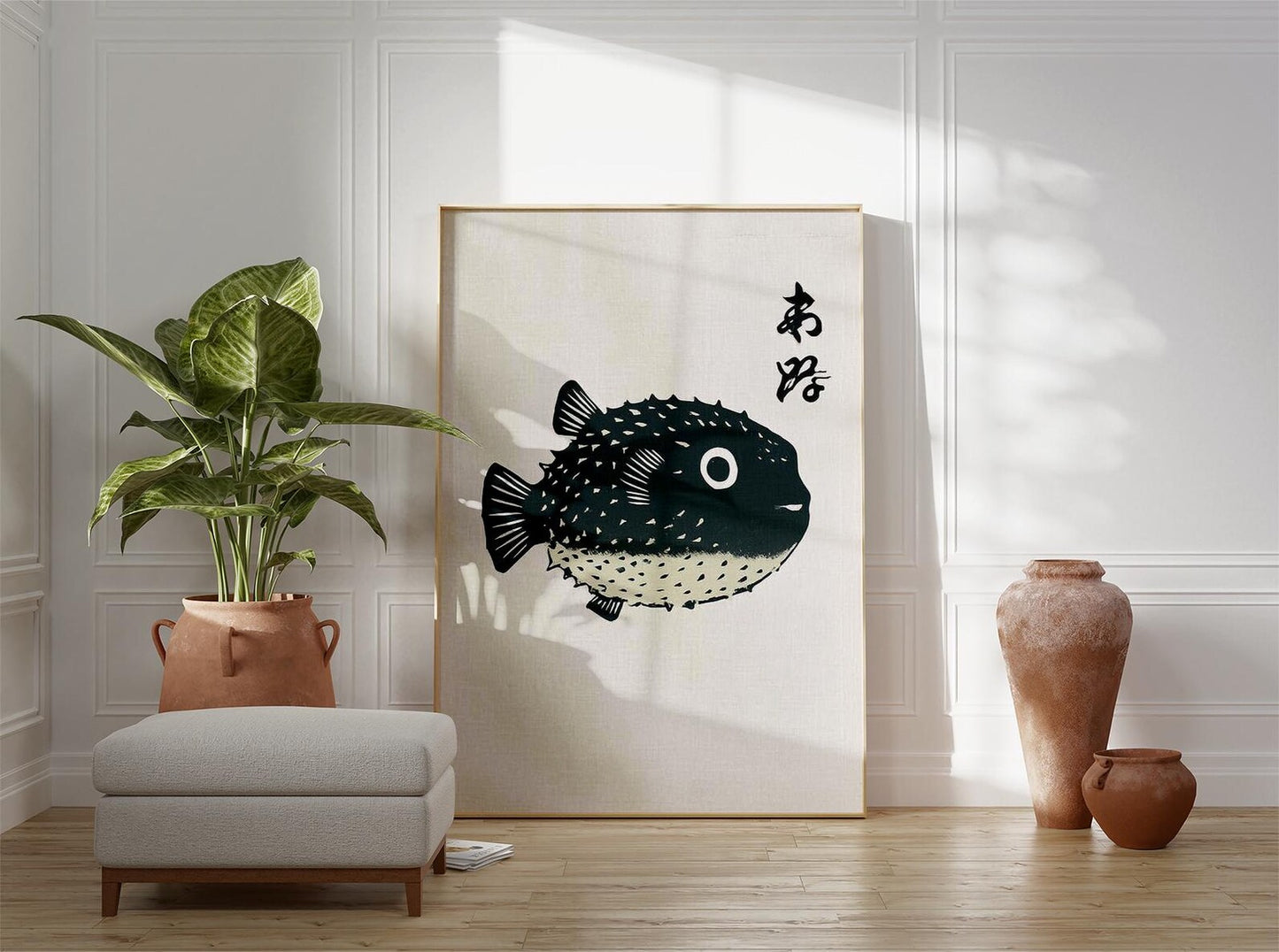 Japanese Pufferfish Print, Minimalist Ink Style, Asian Wall Art