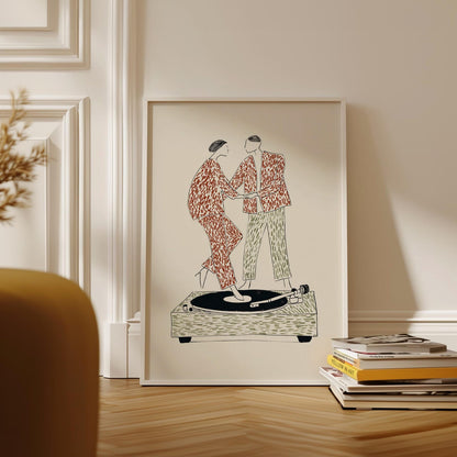 Dancing Couple Print in Minimalist Illustration Style with Earthy Neutral Tones