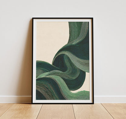Japandi Green Wave Art Print | Minimalist Zen Poster