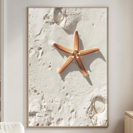 Minimalist Starfish Wall Art Print, Coastal Beach Sand Poster, Neutral Ocean Decor, Modern Beach House Bathroom Artwork