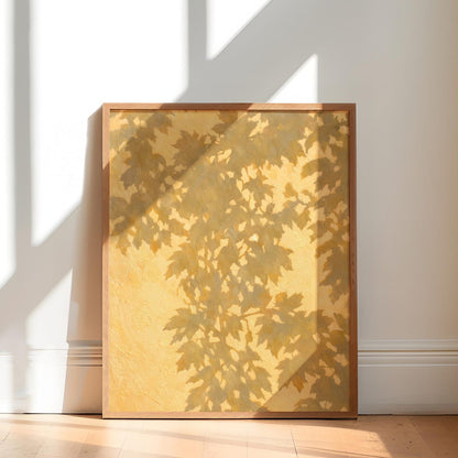 Leaf Shadow Wall Art | Sunlit Botanical Print, Neutral Nature Minimalist Decor, Rolled Poster