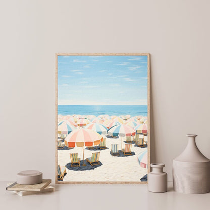Beach Wall Art Print: Retro Umbrellas - Minimalist Coastal Decor