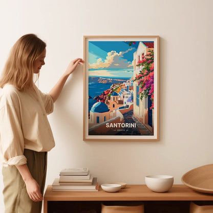 Santorini Greece Travel Poster, Greek Island Wall Art, C20-521