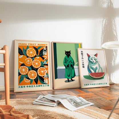 Osaka Fruit Market Poster - Vibrant Orange Design - Retro Japanese Art - Unframed Mailed Prints