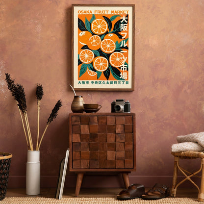 Osaka Fruit Market Poster - Vibrant Orange Design - Retro Japanese Art - Unframed Mailed Prints