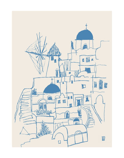 Santorini Greece Art Print: Minimalist Line Art, Greek Island Decor