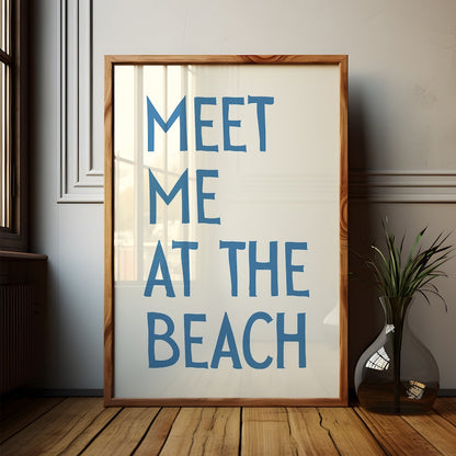 Meet Me At The Beach Poster, Vintage Coastal Typography Art