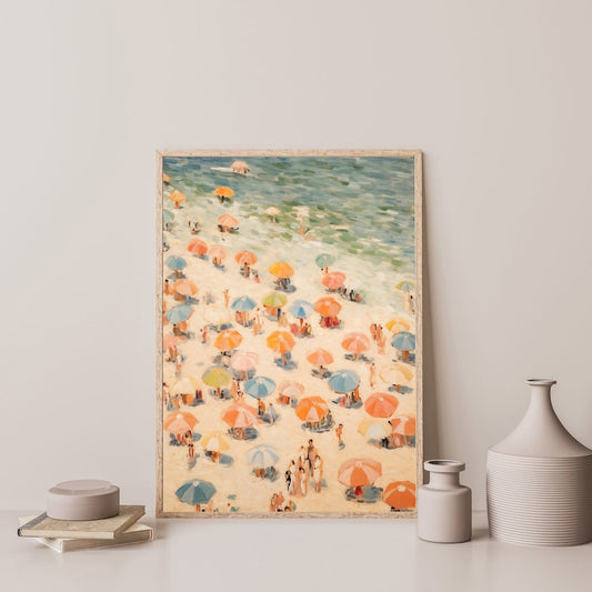 Retro Coastal Wall Art - Abstract Minimal Beach Scene
