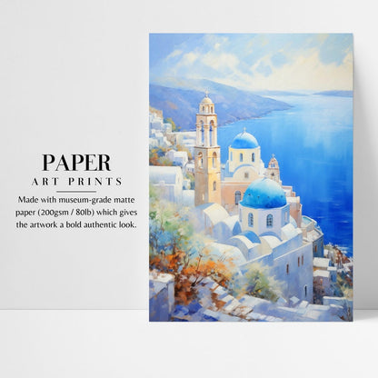 Santorini Coastal Painting: Retro Greece Summer Wall Art