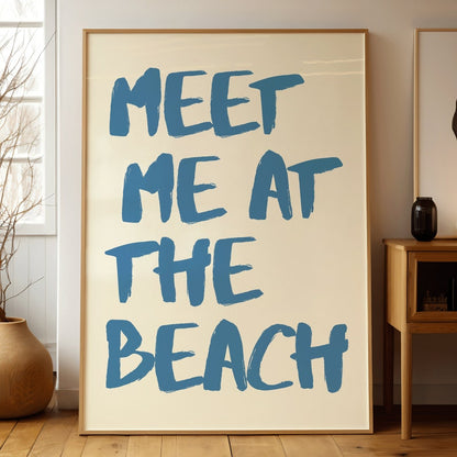 Meet Me At The Beach Poster, Vintage Coastal Typography Art