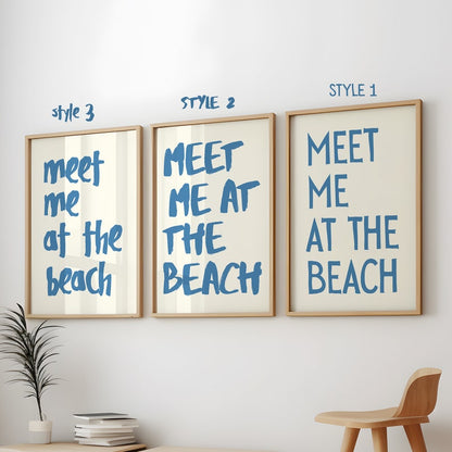 Meet Me At The Beach Poster, Vintage Coastal Typography Art