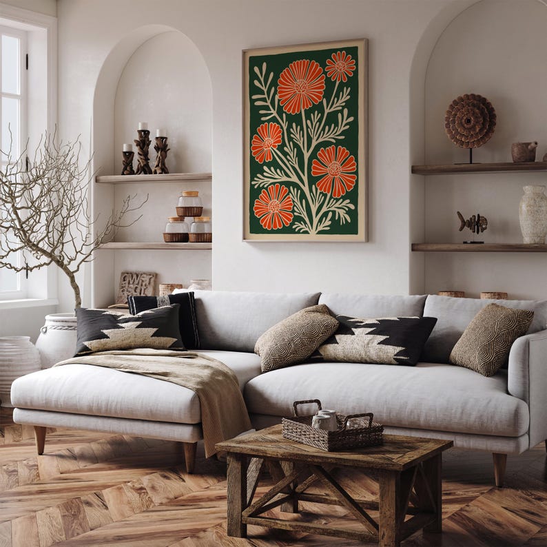 Retro Flower Art Print: Mid-Century Modern Botanical Wall Decor